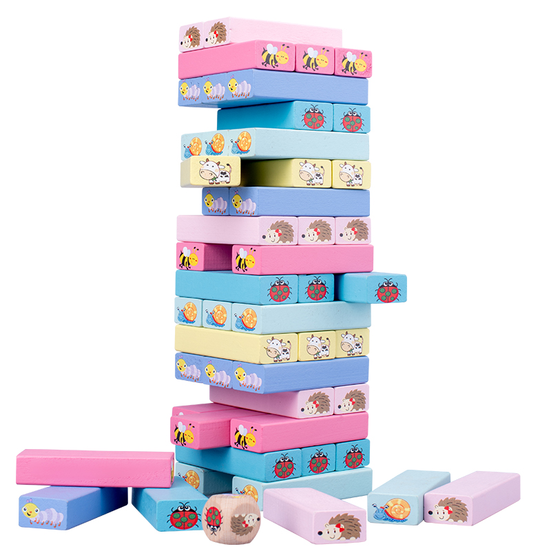 Board Game Jenga - Número animal blocos de madeira jogo